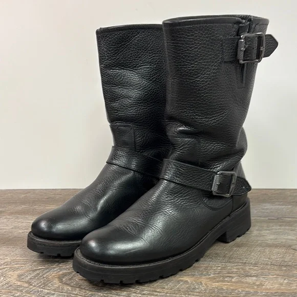 Frye Black Leather Mid-Calf Heeled Boots - Picture 1 of 10